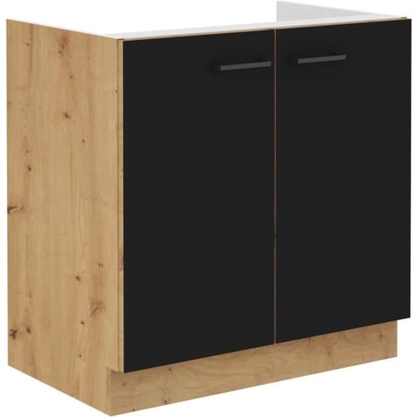 Under diskbänk - MODENA - 80 cm - 2 gångjärnsdörrar - Hantverks ek och matt svart - CUISINIER