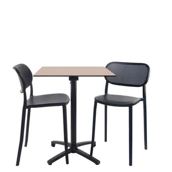 Beige hopfällbart bord höjd 90 cm + 2 barnstolar för terrass