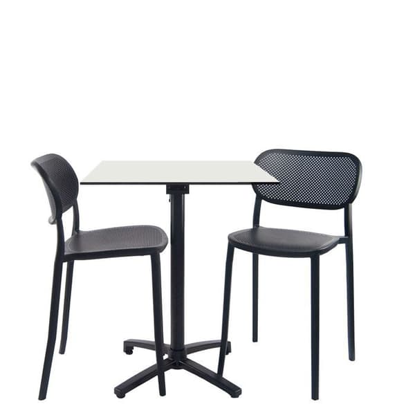 Vitt hopfällbart bord höjd 90 cm + 2 barnstolar för terrass
