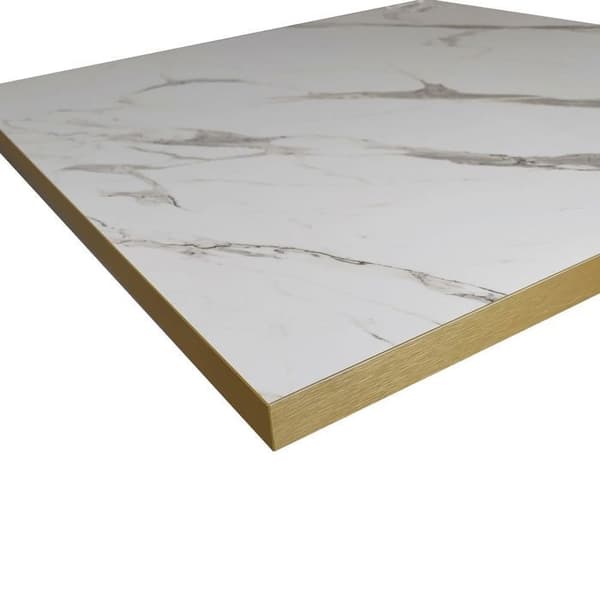 Barbord 70 x 70 cm - Rund modell vit marmorbänk med mässingskanter