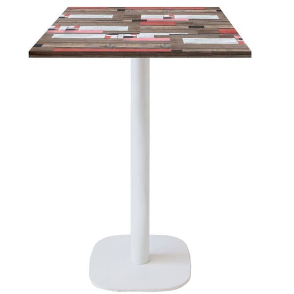 Ståbord 60 x 60 cm - Rund modell, vit fot, rött trä