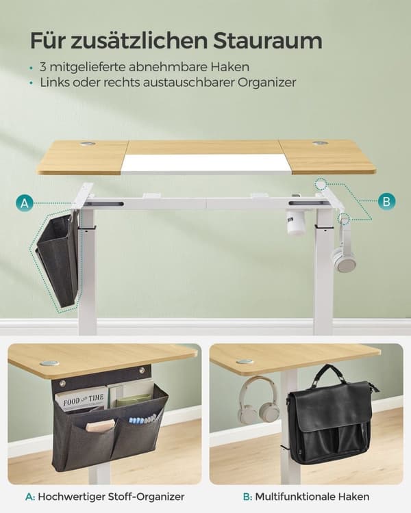 Rootz Justerbart elektrisk ståbord - Kontorbord - Sit Stand Skrivebord - Spånpladestål - 60cm x 140cm x (72-120)cm - Pastel Gul Hvid