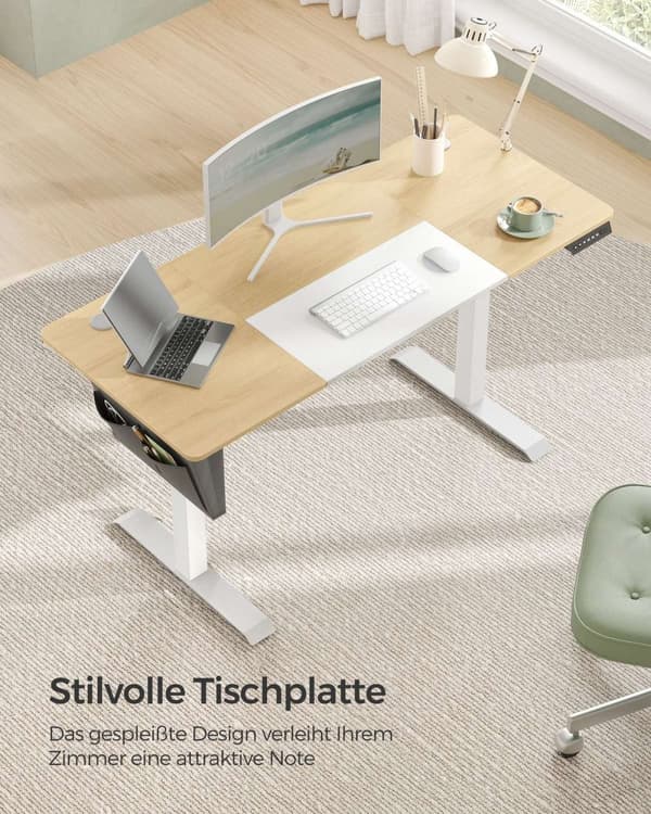 Rootz Justerbart elektrisk ståbord - Kontorbord - Sit Stand Skrivebord - Spånpladestål - 60cm x 140cm x (72-120)cm - Pastel Gul Hvid