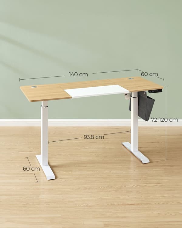 Rootz Justerbart elektrisk ståbord - Kontorbord - Sit Stand Skrivebord - Spånpladestål - 60cm x 140cm x (72-120)cm - Pastel Gul Hvid