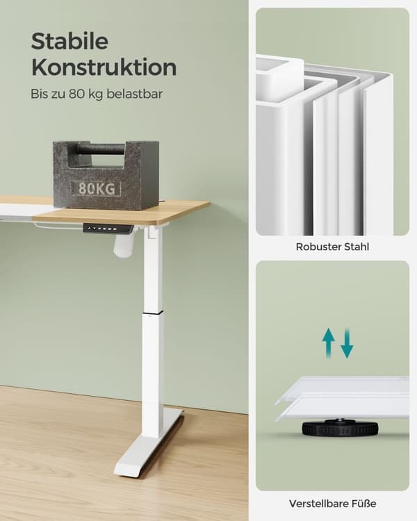 Rootz Justerbart elektrisk ståbord - Kontorbord - Sit Stand Skrivebord - Spånpladestål - 60cm x 140cm x (72-120)cm - Pastel Gul Hvid