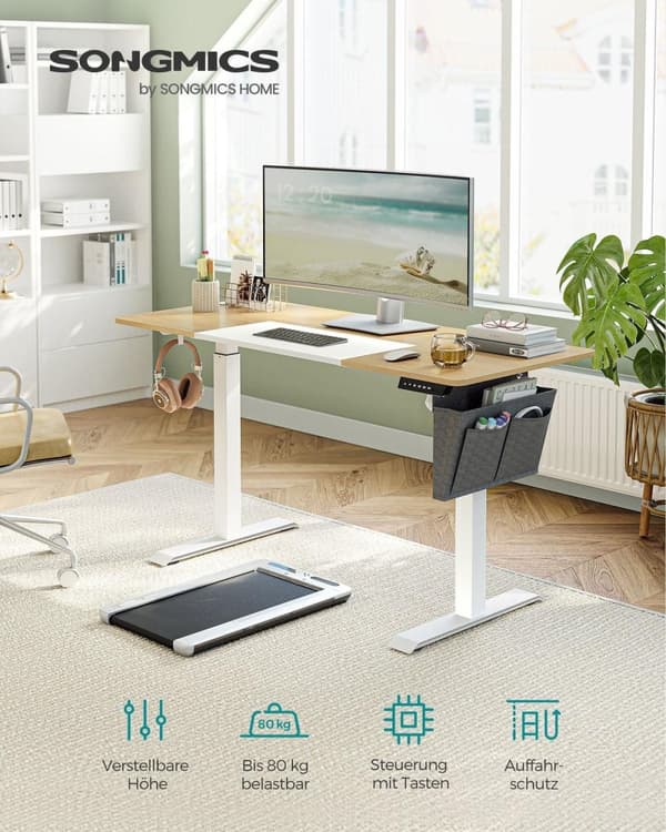 Rootz Justerbart elektrisk ståbord - Kontorbord - Sit Stand Skrivebord - Spånpladestål - 60cm x 140cm x (72-120)cm - Pastel Gul Hvid