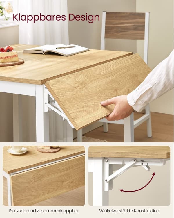 Rootz Spisebord - Naturlig Eg Farve - Sky hvid - Spånplade Stål - Stort udfoldet 78cm x 120cm x 76,2cm - Stort sammenfoldet 78cm x 84,5cm x 76,2cm