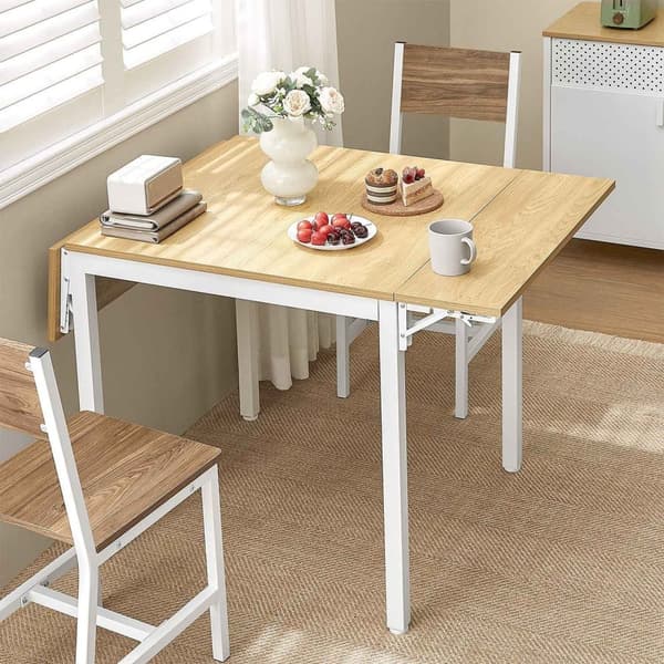 Rootz Spisebord - Naturlig Eg Farve - Sky hvid - Spånplade Stål - Stort udfoldet 78cm x 120cm x 76,2cm - Stort sammenfoldet 78cm x 84,5cm x 76,2cm