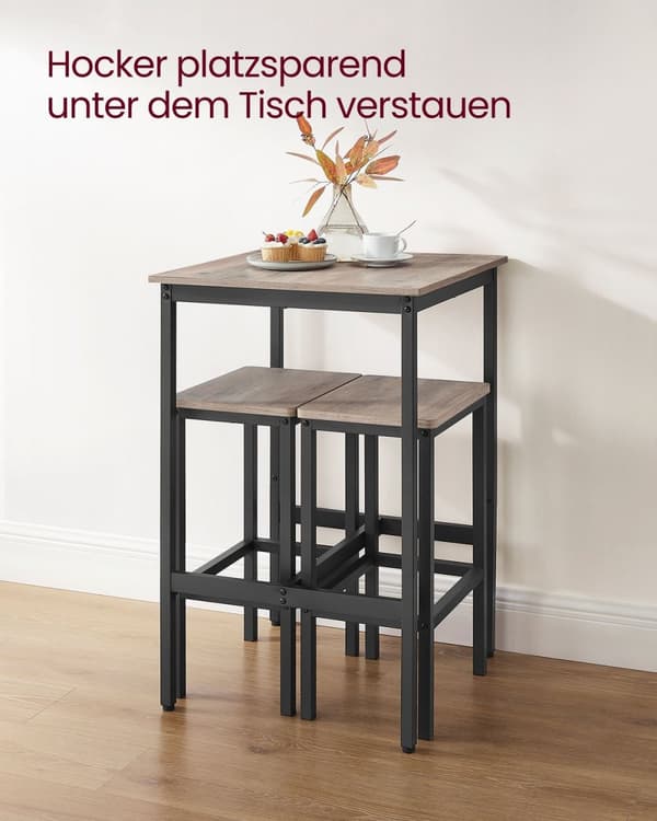 Rootz barbordsset - Greige fläckigt bläck svart - spånskiva stål - bistro pallar - hög lastkapacitet - 60 cm x 60 cm x 90 cm