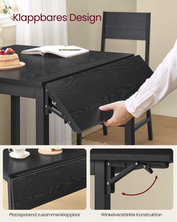Rootz Folde Spisebord - Ibenholt Sort - Blæk Sort - Spånplade Stål - Pladsbesparende - 78 cm x 120 cm x 76,2 cm - Letvægt 17,5 kg