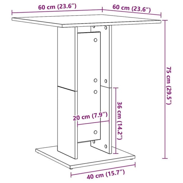 vidaXL Bistrobord åldrat trä 60x60x75 cm konstruerat trä