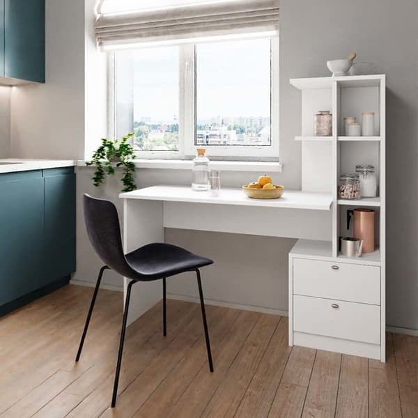 Denton matbord, 136 x 55 cm med 2 lådor, Vit, Vicco