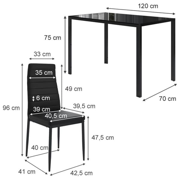 Vicco Stort matbordsset, svart, 120 x 75 cm Set om 4