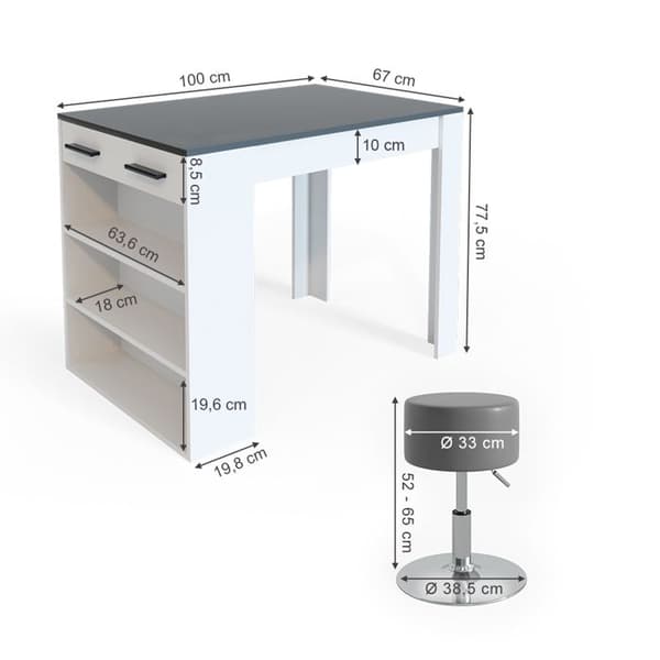 Vicco Repose barbordsset, antracit, 67 x 100 cm med 2 barstolar