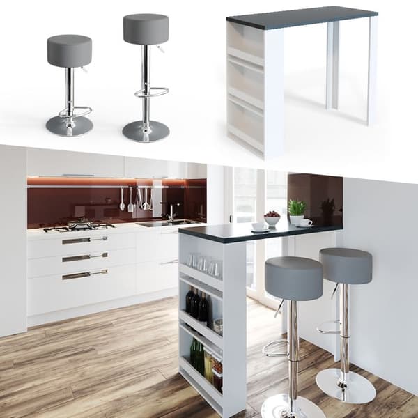 Vicco Bar bordsset, Grå, 117 x 57 cm med 2 barstolar
