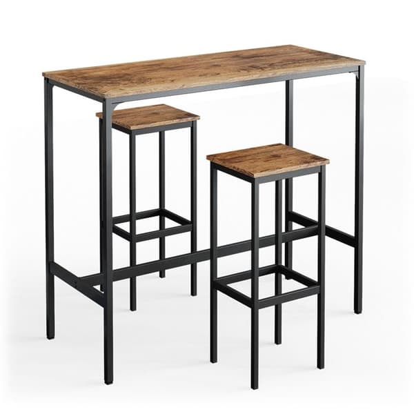 Vicco Fyrk barbordsset, Rustik ek, 120 x 50 cm med 2 barstolar