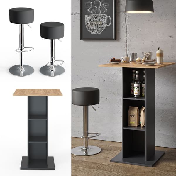 Vicco Rodeo barbordsset, antracit, 70 x 70 cm med 2 barstolar