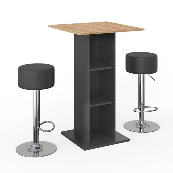 Vicco Rodeo barbordsset, antracit, 70 x 70 cm med 2 barstolar