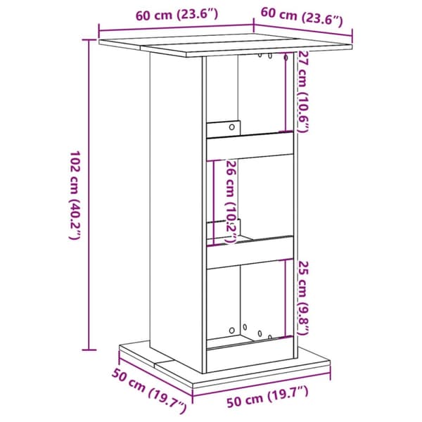 vidaXL Barbord med oppbevaringsstativ hvit 60x60x102 cm konstruert tre