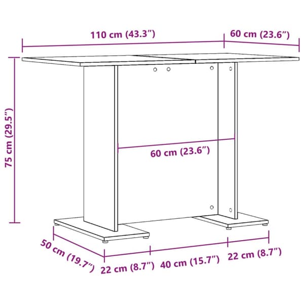 vidaXL Spisebord gammelt tre 110x60x75 cm konstruert tre