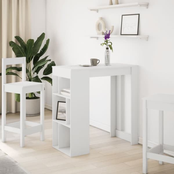 vidaXL Baaripöytä/telineet valkoinen 102x50x103,5 cm tekninen puu