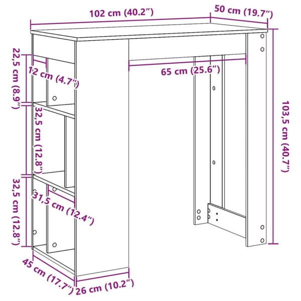 vidaXL barbord m. stativer 102x50x103,5 cm konstrueret træ gammelt træ