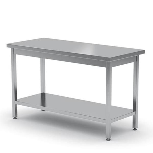 Centralt köksbänksbord i stål med hylla 140x60cm - Hendi 811535