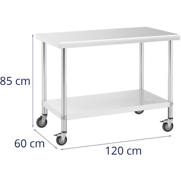 Cateringbord i metal på hjul med hylde, STÅL, 60 x 120 cm