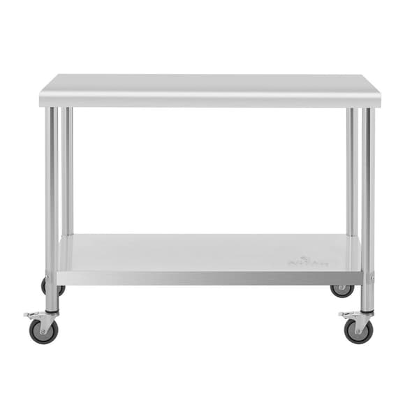 Cateringbord i metal på hjul med hylde, STÅL, 60 x 120 cm