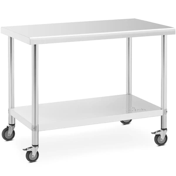 Cateringbord i metal på hjul med hylde, STÅL, 60 x 120 cm
