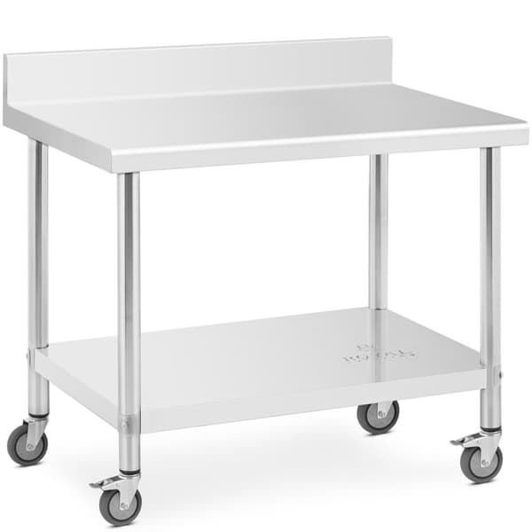 Cateringbord i metal på hjul med hylde og kant, STÅL, 70 x 100 cm