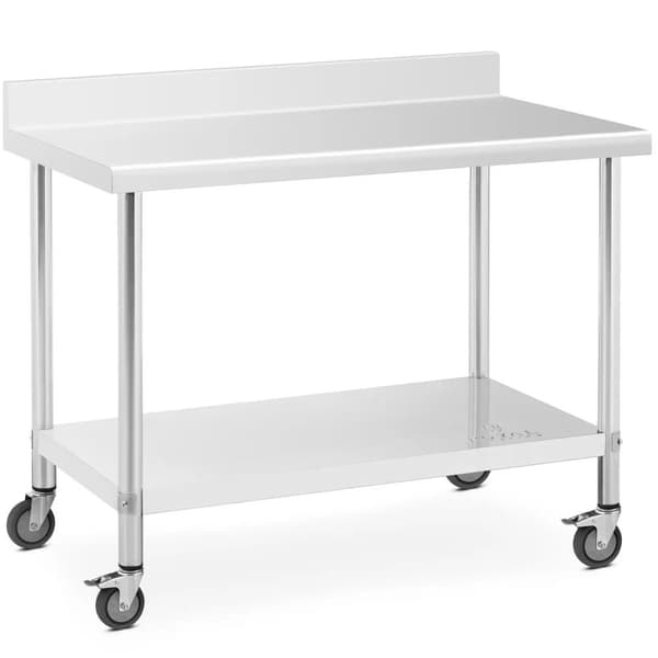 Bord, væghængt bordplade med kant, på hjul, 1 hylde, 120 x 60 cm, op til 158 kg