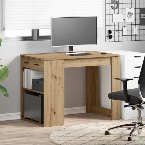 vidaXL Skrivbord med låda och hylla artisan ek konstruerat trä
