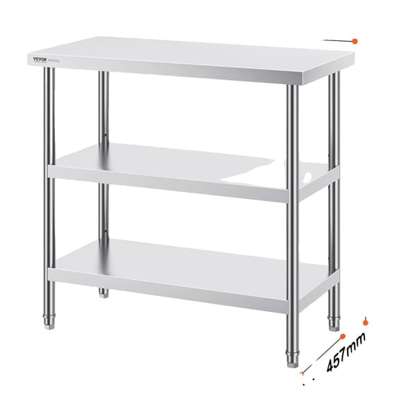 Rustfrit Stål Madforberedelsesbord, Holdbar Konstruktion, Justerbare Underskabe,18 x 48 tommer
