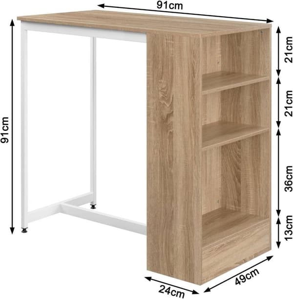 Rootz Home Barbord med Hylla - Köksbänk - Bistrobord - Trämaterial - 91cm x 91cm x 49cm