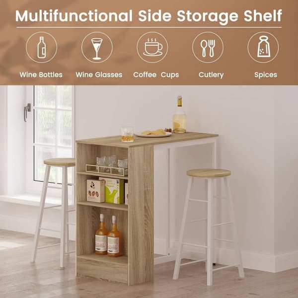 Rootz Home Barbord med Hylla - Köksbänk - Bistrobord - Trämaterial - 91cm x 91cm x 49cm