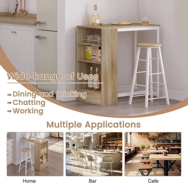 Rootz Home Barbord med Hylla - Köksbänk - Bistrobord - Trämaterial - 91cm x 91cm x 49cm