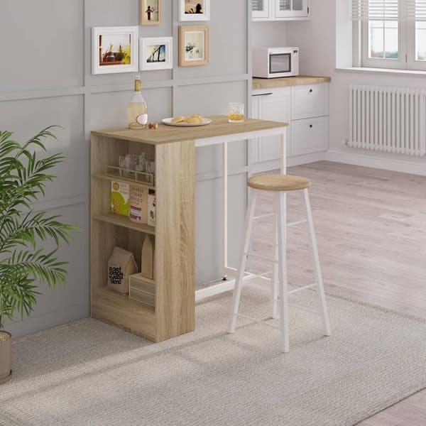 Rootz Home Barbord med Hylla - Köksbänk - Bistrobord - Trämaterial - 91cm x 91cm x 49cm
