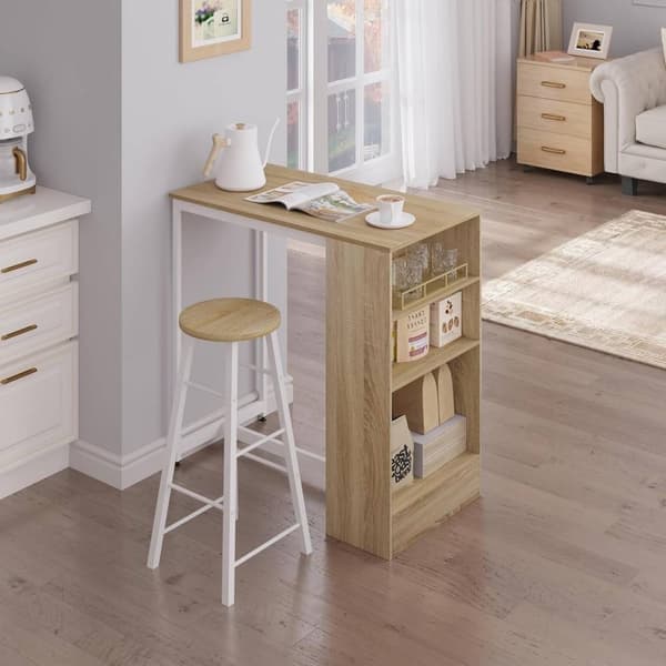 Rootz Home Barbord med Hylla - Köksbänk - Bistrobord - Trämaterial - 91cm x 91cm x 49cm
