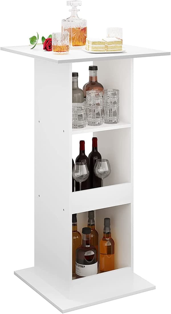 Rootz-baaripöytä säilytyshyllyillä - Laadukas puinen monitoiminen korkea neliöpöytä - Vettä hylkivä ja naarmuuntumaton - 60cm x 60cm x 112cm