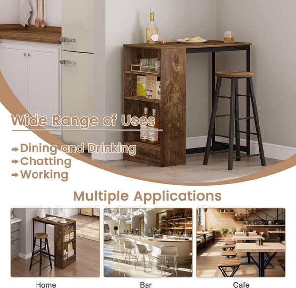 Rootz Home Barbord med vinhylla - Högt Bistrobord - Köksbänksbord - Trämaterial - 91cm x 91cm x 49cm
