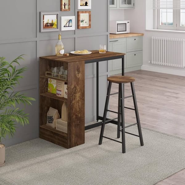 Rootz Home Barbord med vinhylla - Högt Bistrobord - Köksbänksbord - Trämaterial - 91cm x 91cm x 49cm