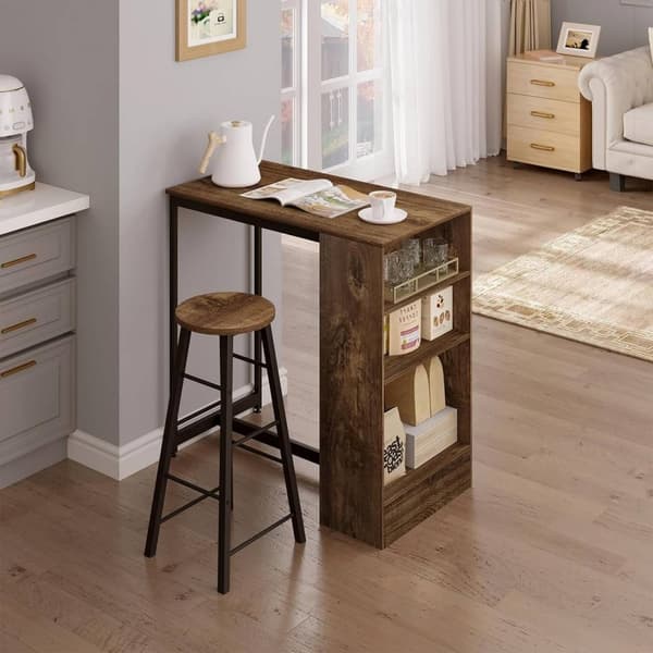 Rootz Home Barbord med vinhylla - Högt Bistrobord - Köksbänksbord - Trämaterial - 91cm x 91cm x 49cm