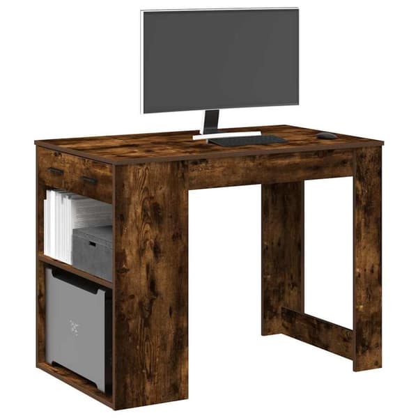 skrivebord med skuffe og hylde 102x62x77,5cm røget egetræsfarve