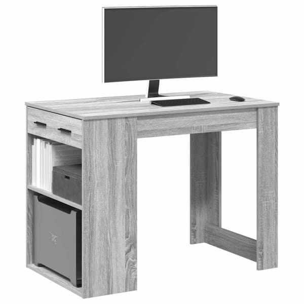 skrivebord med skuffe og hylde 102x62x77,5 cm grå sonoma-eg
