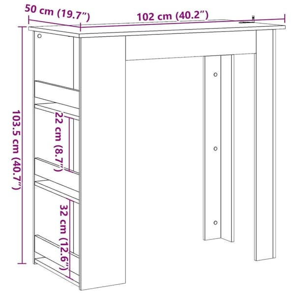 vidaXL barbord m. stativ 102x50x103,5 cm antikt træ