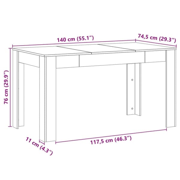 vidaXL spisebord 140x74,5x76 cm konstrueret træ antikt trælook