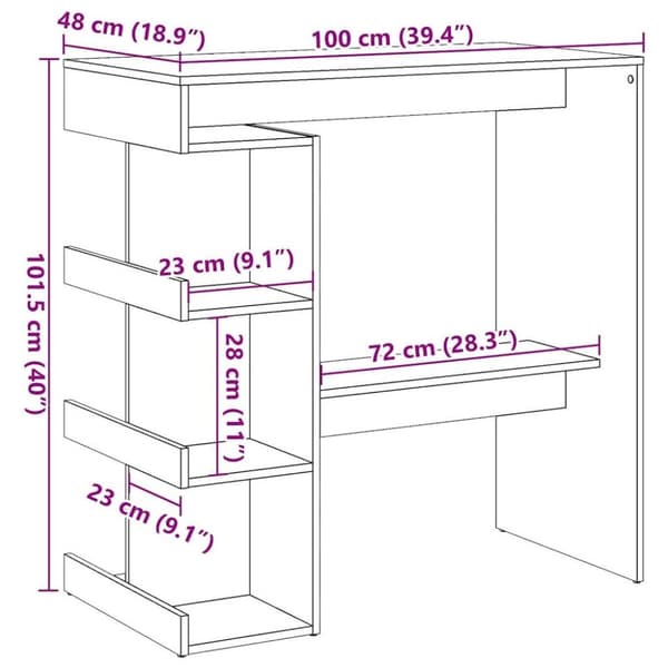 vidaXL Barbord med hyllor åldrat trä 100x48x101,5 cm