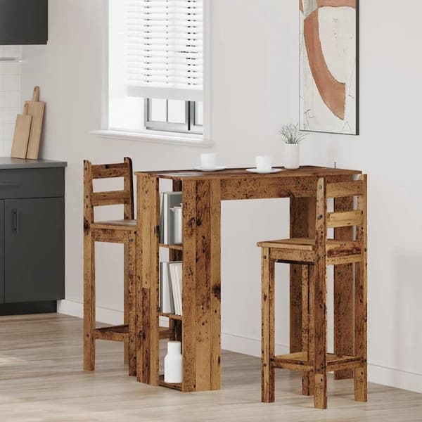 vidaXL barbord med hylde 102x50x103,5 cm konstrueret træ antikt træ