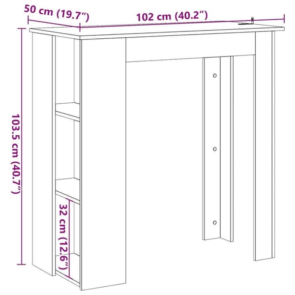 vidaXL barbord med hylde 102x50x103,5 cm konstrueret træ antikt træ